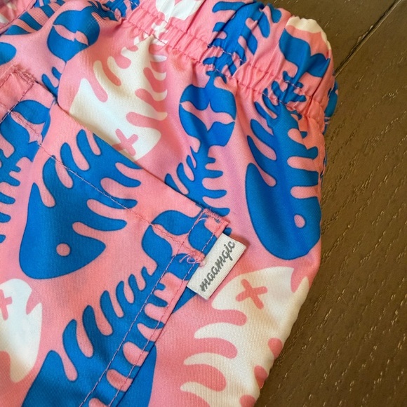 Maamgic Toddler Boys’ Pink & Blue Fish Bones “Shortie” UPF Swim Shorts • Size 2T - Picture 7 of 12